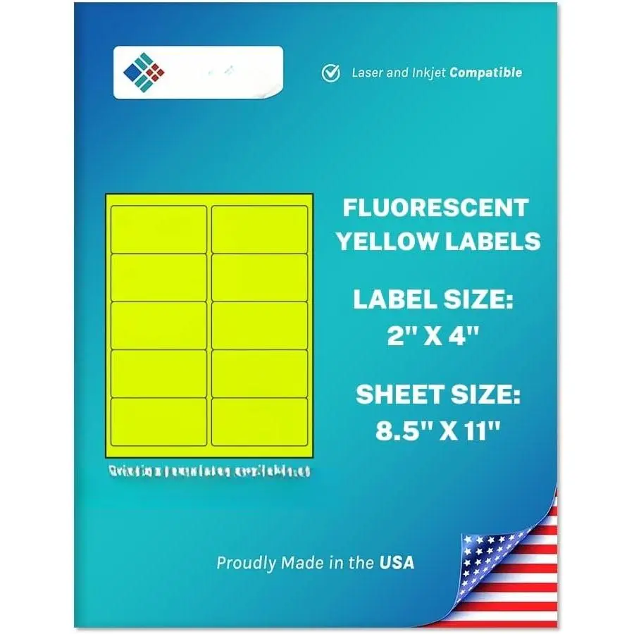 Bright Neon Color Fluorescent Stickers - 2" x 4" s - (Yellow Fluorescent, 250 s)