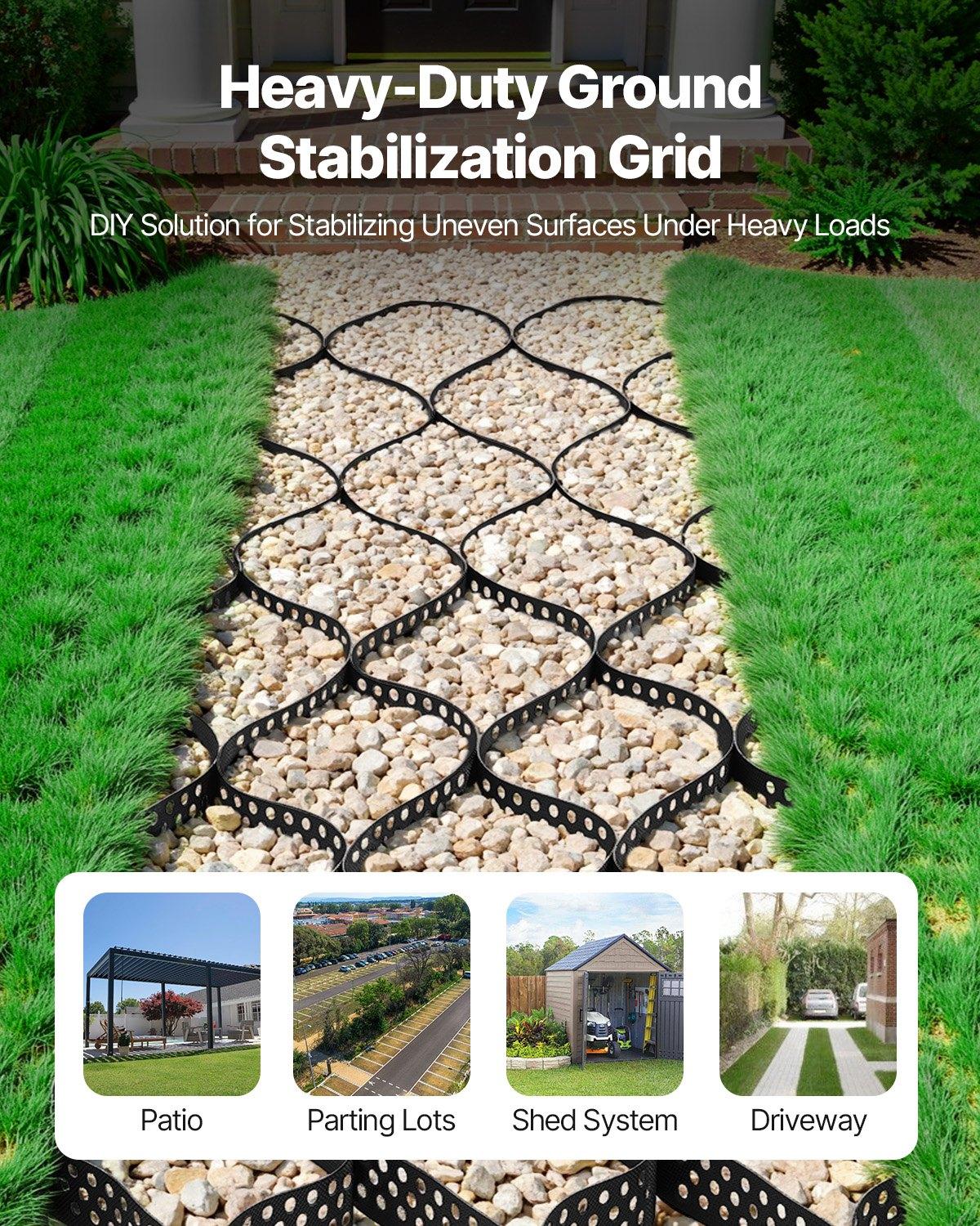 VEVOR Gravel Grid, 2 Inch Depth, 32.81 x 9.84 FT / 10000 x 3000 mm, 1880 LBS Per Sq ft Grass Ground Retainer, Permeable Geo Grids Driveway Stabilization, for Garden, Patio, Walkway, RV Parking Slopes VEVOR Gravel Grid, 2 Inch Depth, 32.81 x 9.84 FT / 10000 x 3000 mm, 1880 LBS Per Sq ft Grass Ground Retainer, Permeable Geo Grids Driveway Stabilization, for Garden, Patio, Walkway, RV Parking Slopes