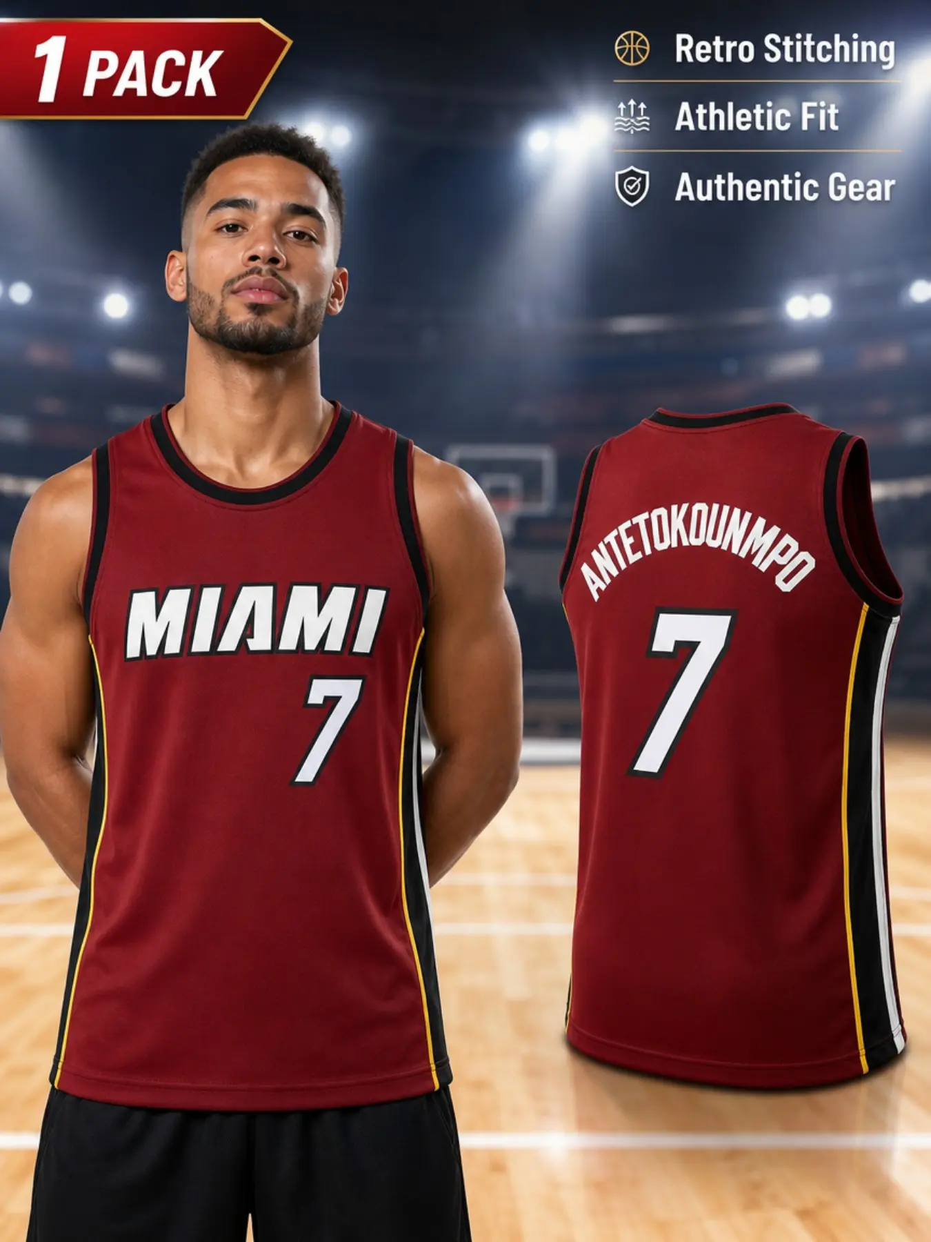 Men's Miami #7 Basketball Jersey, Embroidered Side Stripe Breathable Mesh Tank Top, Jersey Tops, Casual Sports Shirt for Game Day Basketball Fans
