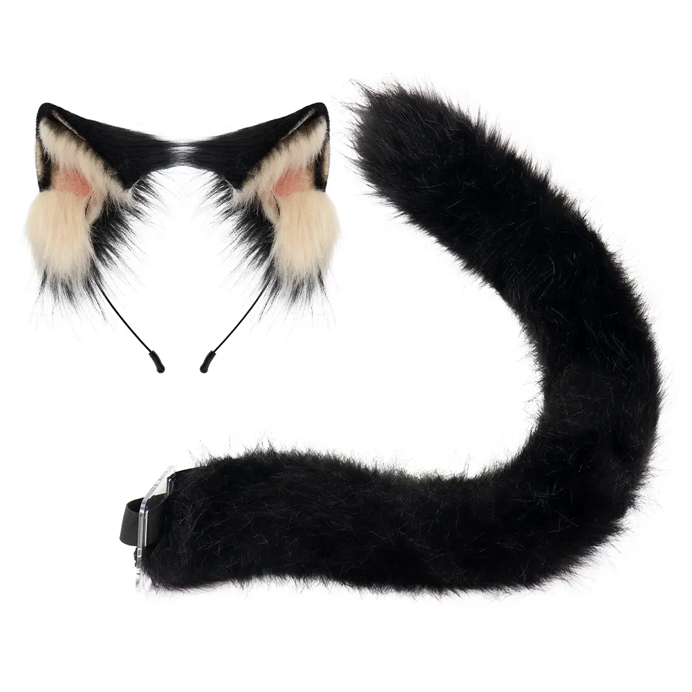 Plush Cartoon Cat Cosplay Accessory Set for Women, Black Ear Headband and Tail, 1-Size Polyester Costume for Parties, Women's Clothes, Clothes, Accessories, One Size