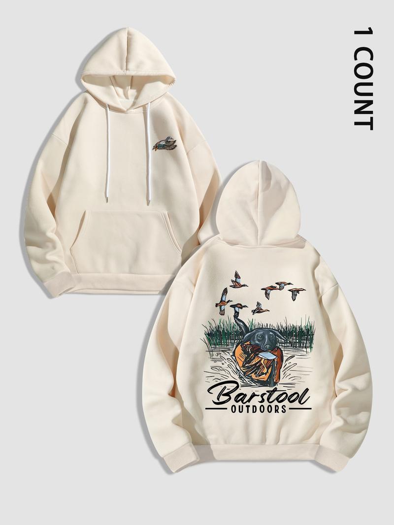 Unisex Men's Duck Hunting Graphic Print Pocket Drawstring Hoodie, Regular Fit Casual Long Sleeve Hooded Sweatshirt, Men's Top for Outdoor Activities