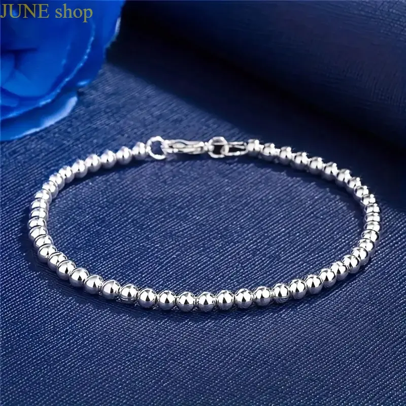Crafted 925 Sterling Silver-Plated Beaded Bracelet for Female Adults - 6mm Dainty Round Beads, Elegant Minimalist Fashion Accessory for Wedding, Anniversary, Daily Occasions, 6Mm Beads, Versatile Fashion Accessory