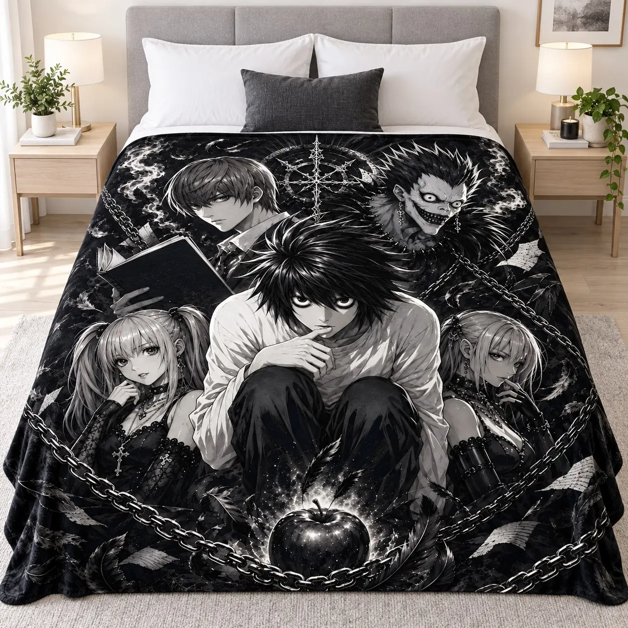 Death Note L Lawliet Blanket, Light Yagami Ryuk Misa Gothic Anime Flannel Throw for Couch Bed, Dark Manga Fan Gift, Blankets for Bed