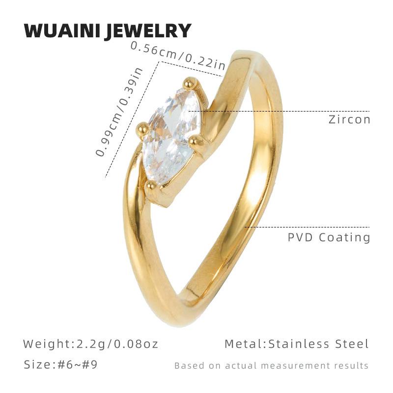 Elegant Golden Marquise Cut Solitaire Ring for Women, Sparkly Zircon Stainless Steel Promise Ring, Minimalist Wedding Engagement Anniversary Jewelry Gift