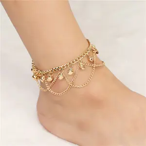 Fashion Bohemian Summer Beach Gold Wave Chain Fringed Bells Anklet Bracelet Accessories Gifts