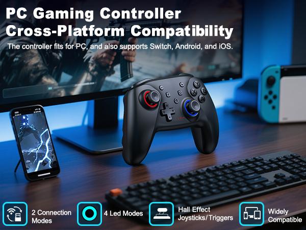 The controller is compatible with Windows PC/Switch/Android/IOS system devices, with macro programming, Turbo, vibration adjustment functions, Hall analog triggers and Hall effect joysticks provide precise control operations, and native controller games c