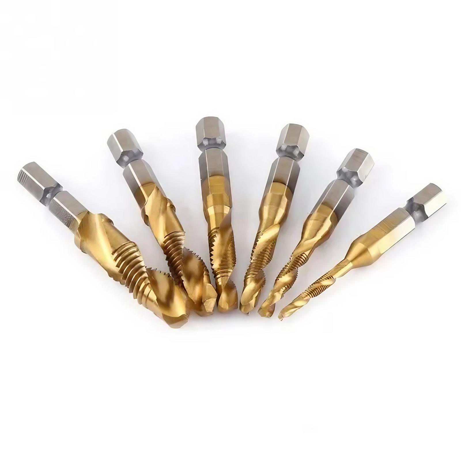3 In 1 Spiral Tap Hex Shank Drill Bit Set,M3/M4/M5/M6/M8/M10 Drill Bits High Speed Steel,Professional Drill Accessories For Woodworking,Power Tool Accessories, Heavy Duty,Hardware, Cutting, Metal, Durable.