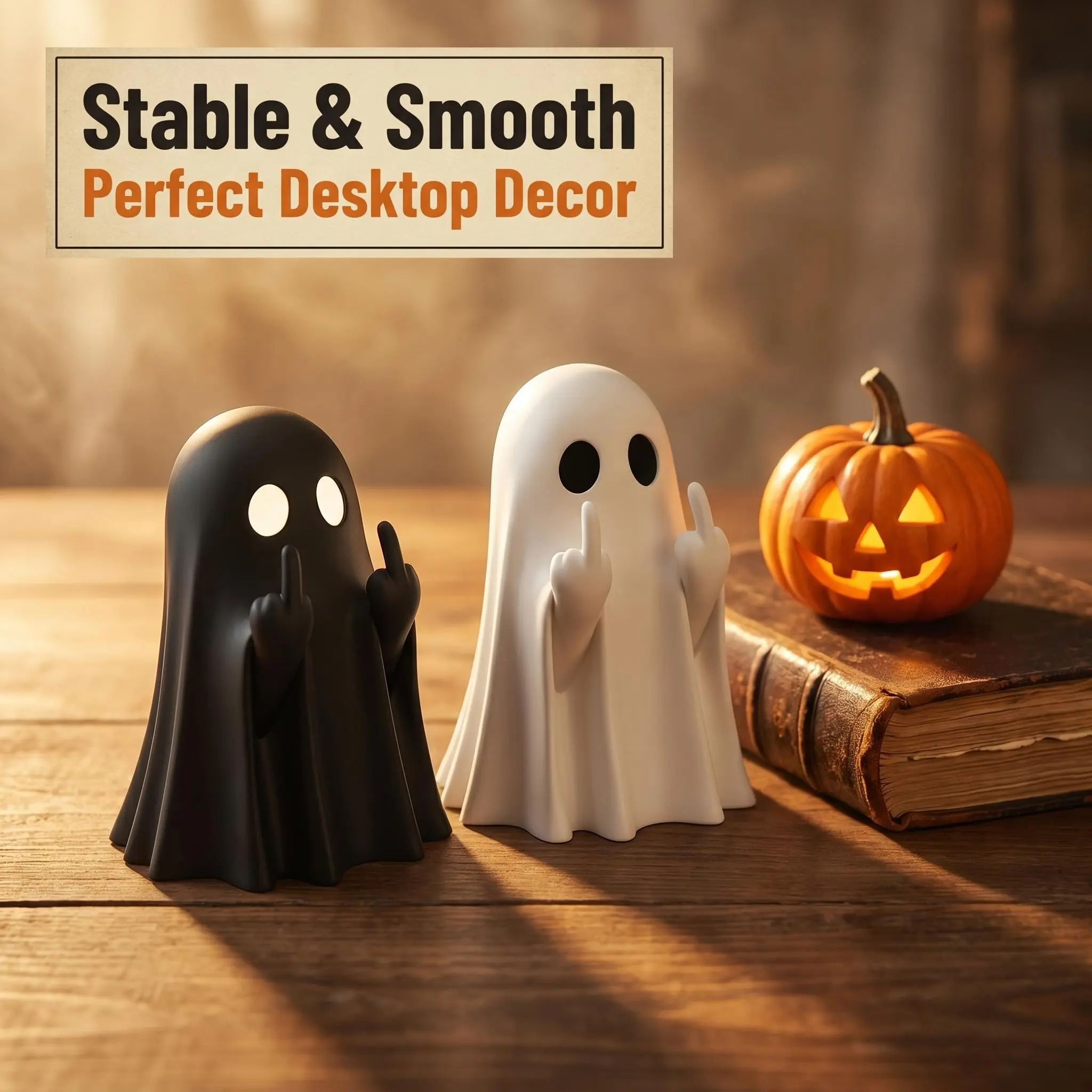 2pcs Funny Middle Finger Ghost Figurine Rude Ghost Ornament Halloween Desk Decor, Desktop Decoration Ornament, Creative Desktop Decoration, Black White Tabletop Sculpture Spooky Cute Office Novelty Gag Prank Gift White Elephant Spooky Season Party Decor