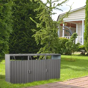 Garbage Bin Shed Stores 3 Trash Cans Metal Outdoor Bin Shed for Garbage Storage,Stainless Galvanized Steel, Bin Shed for Garden Yard Lawn,Grey