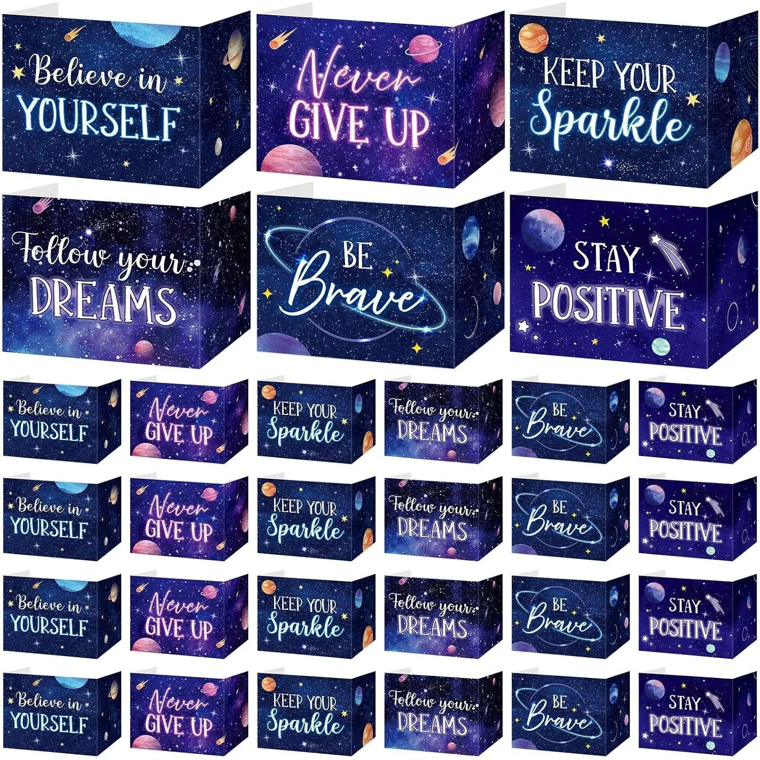 24 Pcs Inspirational Privacy Folders Bulk for Students Cardboard Privacy Boards Desk Divider Panel Waterproof Testing Divider for Classroom Back to School Study Supplies (Space)