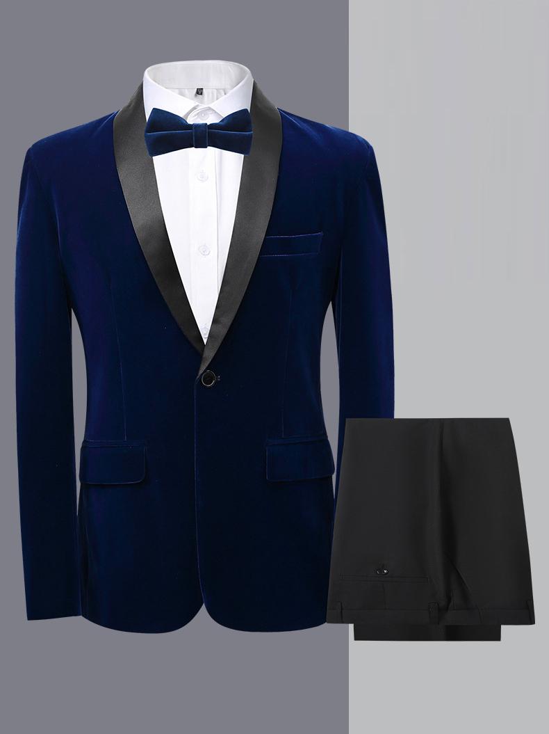 Men's 3-Piece Slim Fit Shawl Lapel Suit Color Block Korean Style Groom Wedding Tuxedo With Side Vents Men's 3-Piece Slim Fit Shawl Lapel Suit Color Block Korean Style Groom Wedding Tuxedo With Side Vents