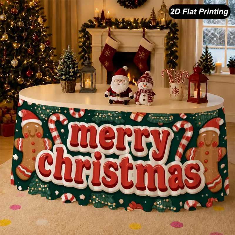 1 piece set of Christmas table cloth, Merry Christmas, gingerbread table skirt, perfect for home kitchen decoration, family holiday decoration, Christmas decoration