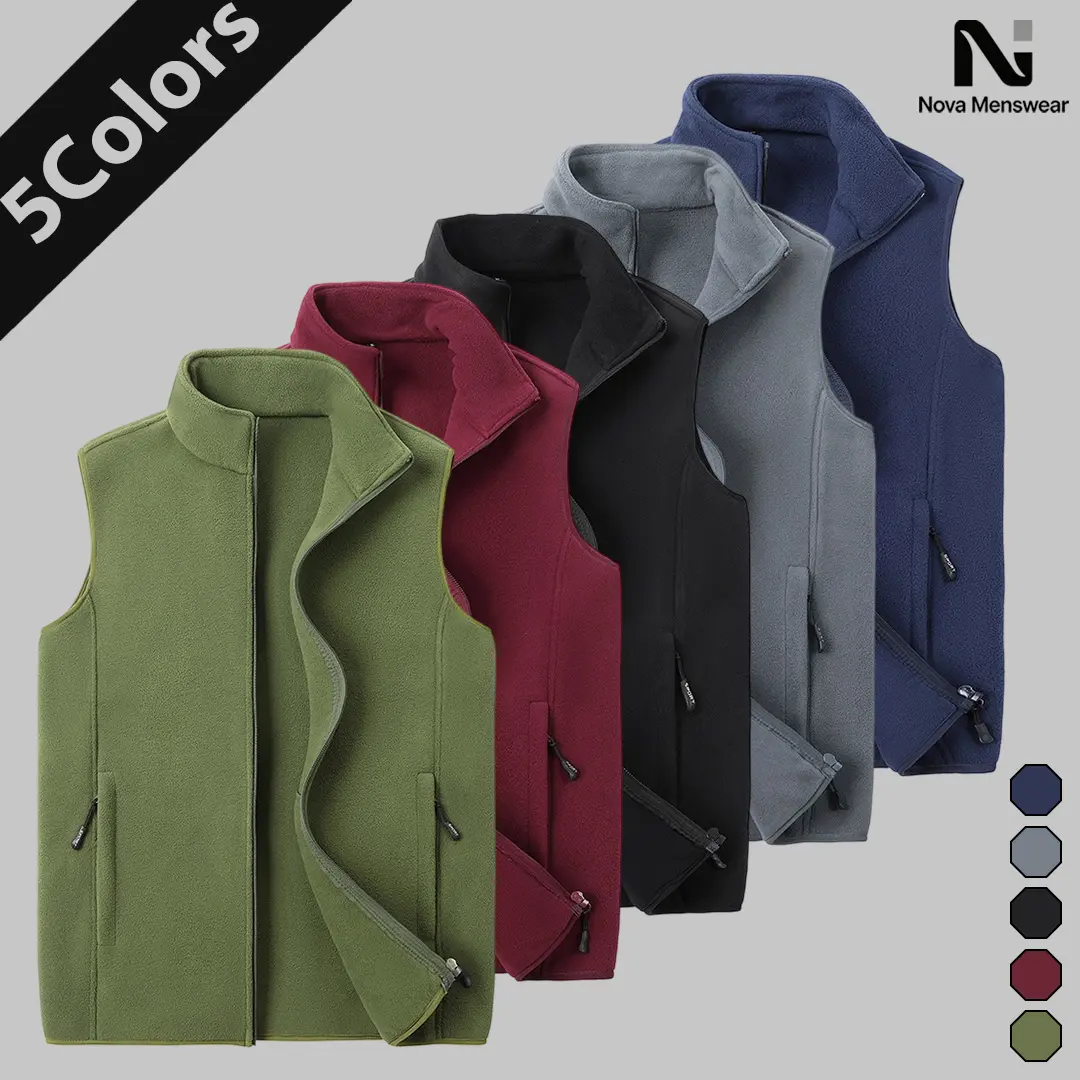 Men's Fleece Bodywarmer Vest Sleeveless Full Zip Stand Collar Thermal Waistcoat Pocket Outdoor Coat cozy soft cool clean chic active sporty premium classic stylish durable trendy relaxed comfy modern vibe urban fresh hype Multi-Color