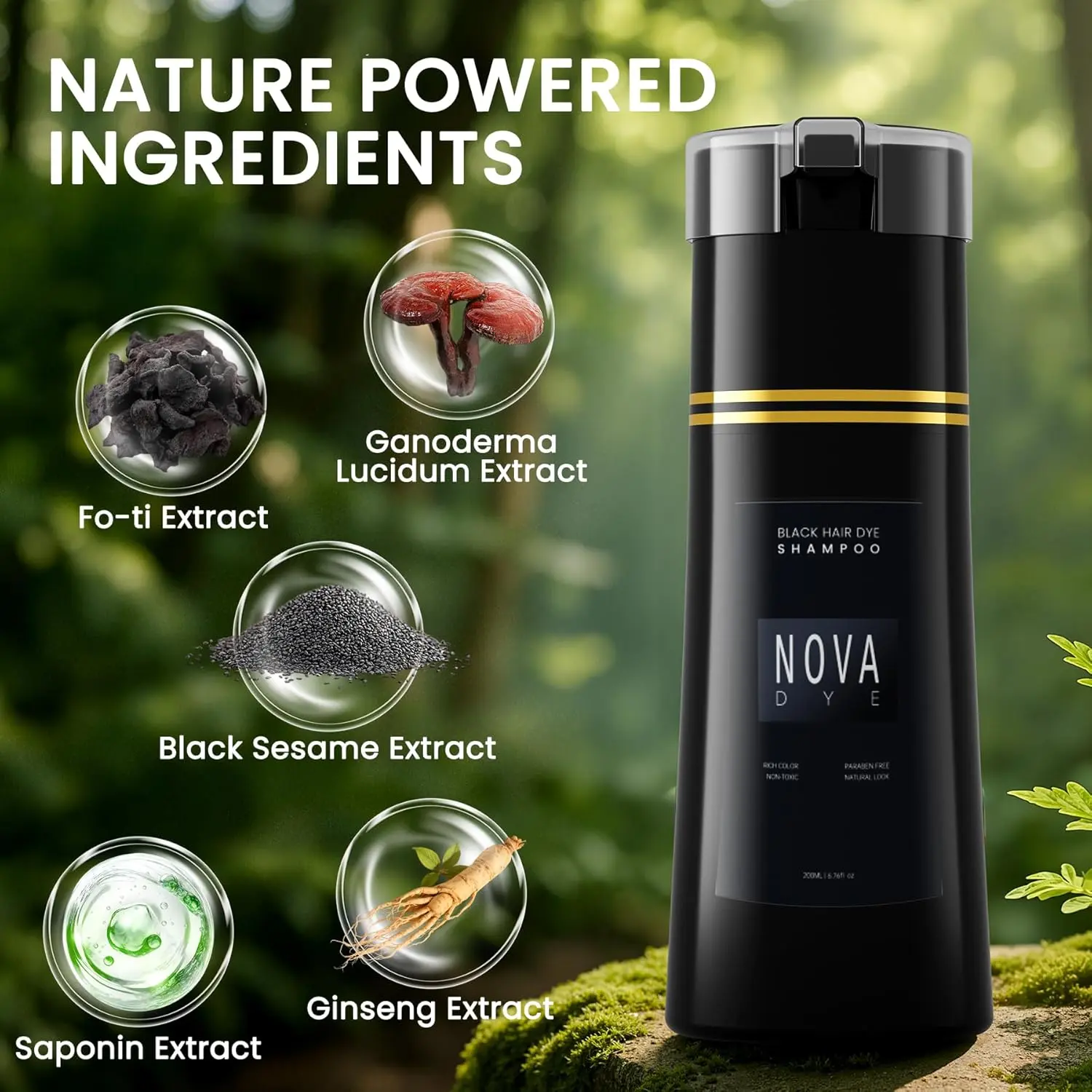 Nova Hair Instant Dye Shampoo, Natural Hair Dye Shampoo for Men Women, Quick Safe Gray Hair Coverage, Nourish Scalp, Purple Black Hair Color Haircare