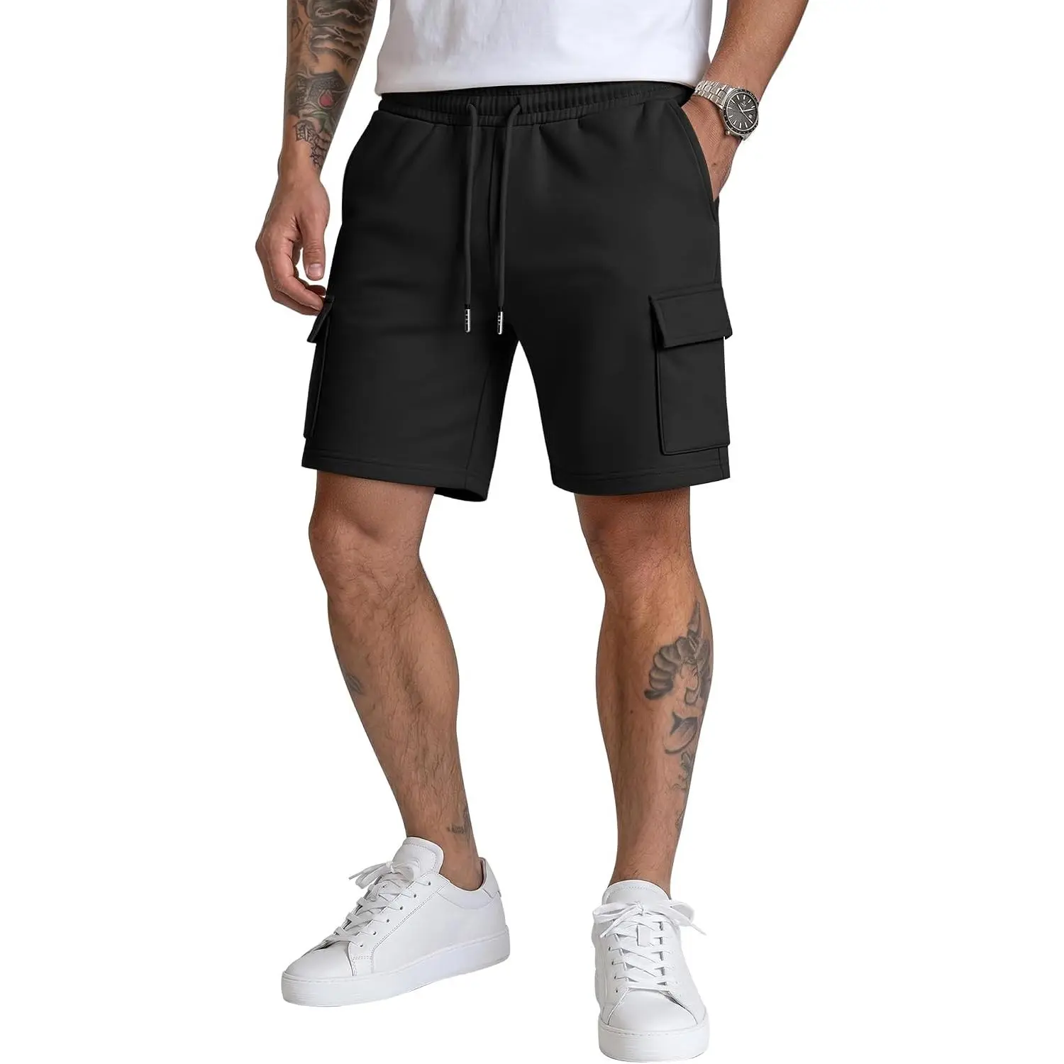 Neer Men's Big and Tall Shorts Cargo Baggy Sweat Short 7" Drawstring Elastic Waist Summer Casual Athletic Pants with Pockets