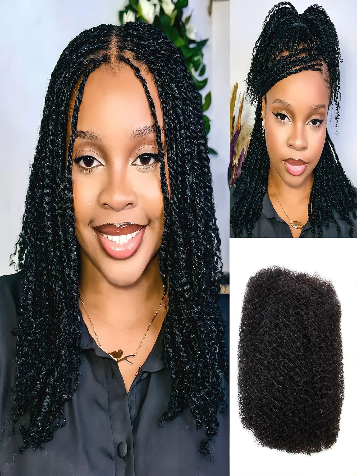 Afro Kinky Bulk Human Hair Bundles for Braiding, Brazilian Remy Hair No Weft Hair Extensions