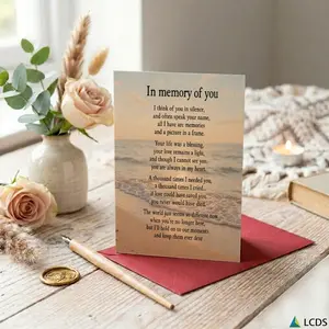 1pc Memorial Tribute Card and Sentimental Poem Print Greeting Card Elegant Beach Sunset Design Suitable for Friends Family Pets and Loved Ones Holiday Gifting Daily Remembrance All Season Use