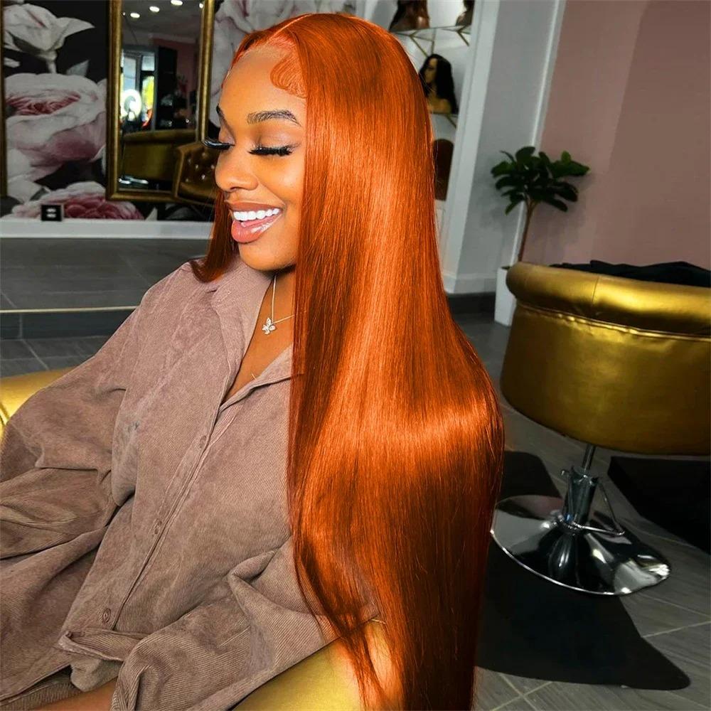 Bling Hair Orange Ginger Straight Lace Wigs Human Hair 13x6 13x4 HD Lace Frontal Wig Loose Wave 30 32 Inch Colored Brazilian Transparent Lace Wig for Women Pre Plucked 180% Density