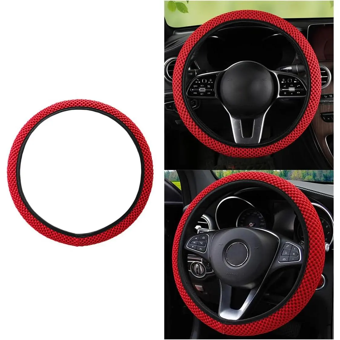 Stretch Elastic Steering Wheel Cover, - Comfort, Warm in Winter & Cool in Summer,  15 Inch Microfiber Breathable Ice Silk, Anti-Slip, Odorless, Easy Carry, Fit , SUV (Red)