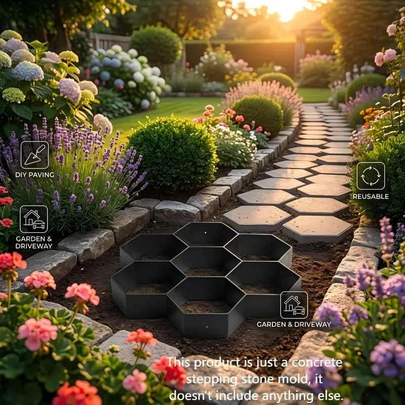1pc Concrete Stepping Stone Mold | Reusable Plastic DIY Garden Path Mold | Plastic Floor Mold, Garden Paving Mold, Home Concrete Ground Mold for Walkway, Pathway, Patio, Yard, Landscape & Landscaping | Durable, Easy Demolding, High Weather Resistance