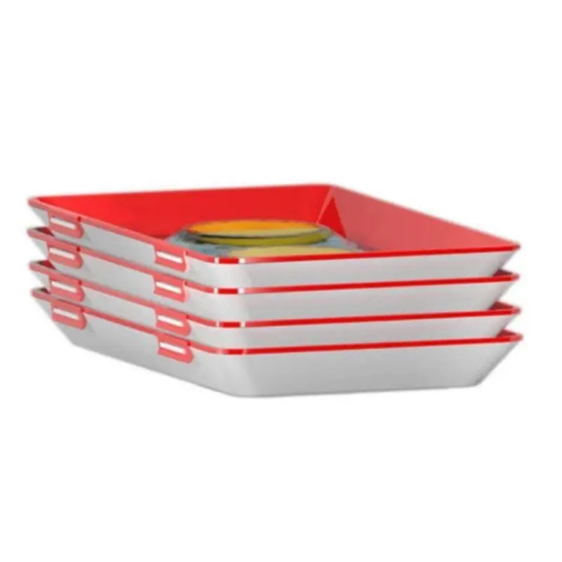 4-Piece Food Plastic Storage Trays, Kitchen Containers, Stackable Reusable Creative Fresh Produce Organizer, Durable & Space-Saving Design
