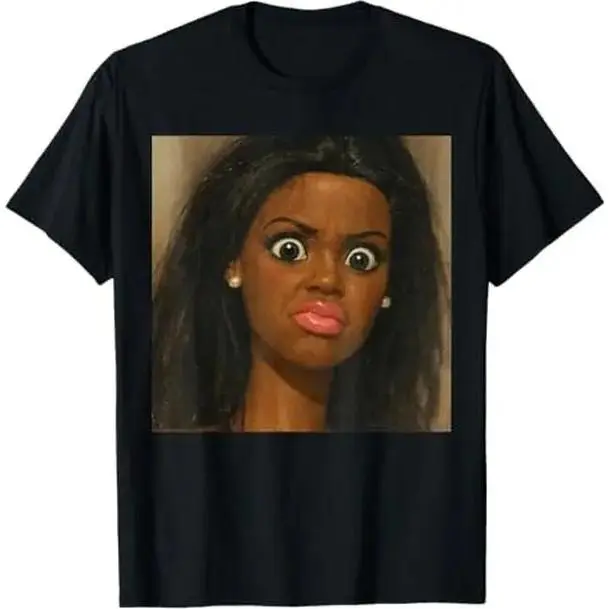 Men's Casual Short-Sleeve T-Shirt - Funny African American Disgusted Doll Face Meme Top, Menswear Apparel, Tshirt, Shortsleeve, Round Neck,  Disgust Face, Standard Fit