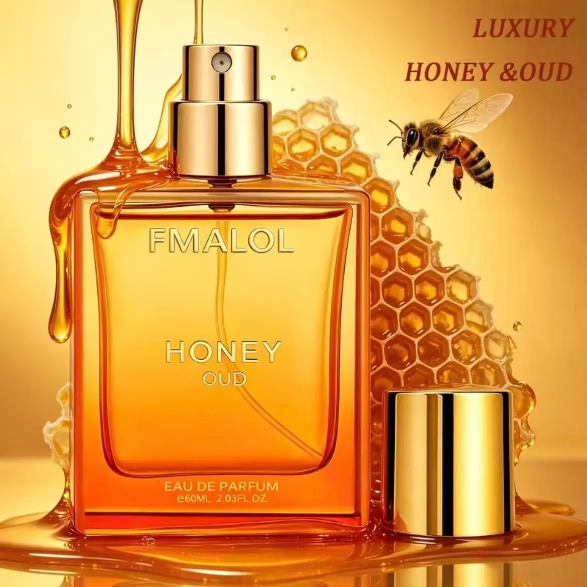 Men's Honey Perfume, Fragrance for Men, Fresh Lemongrass, Warm Amber, Rich Oud, 60ML, Long-Lasting Scent, Elegant Packaging, Ideal Gift