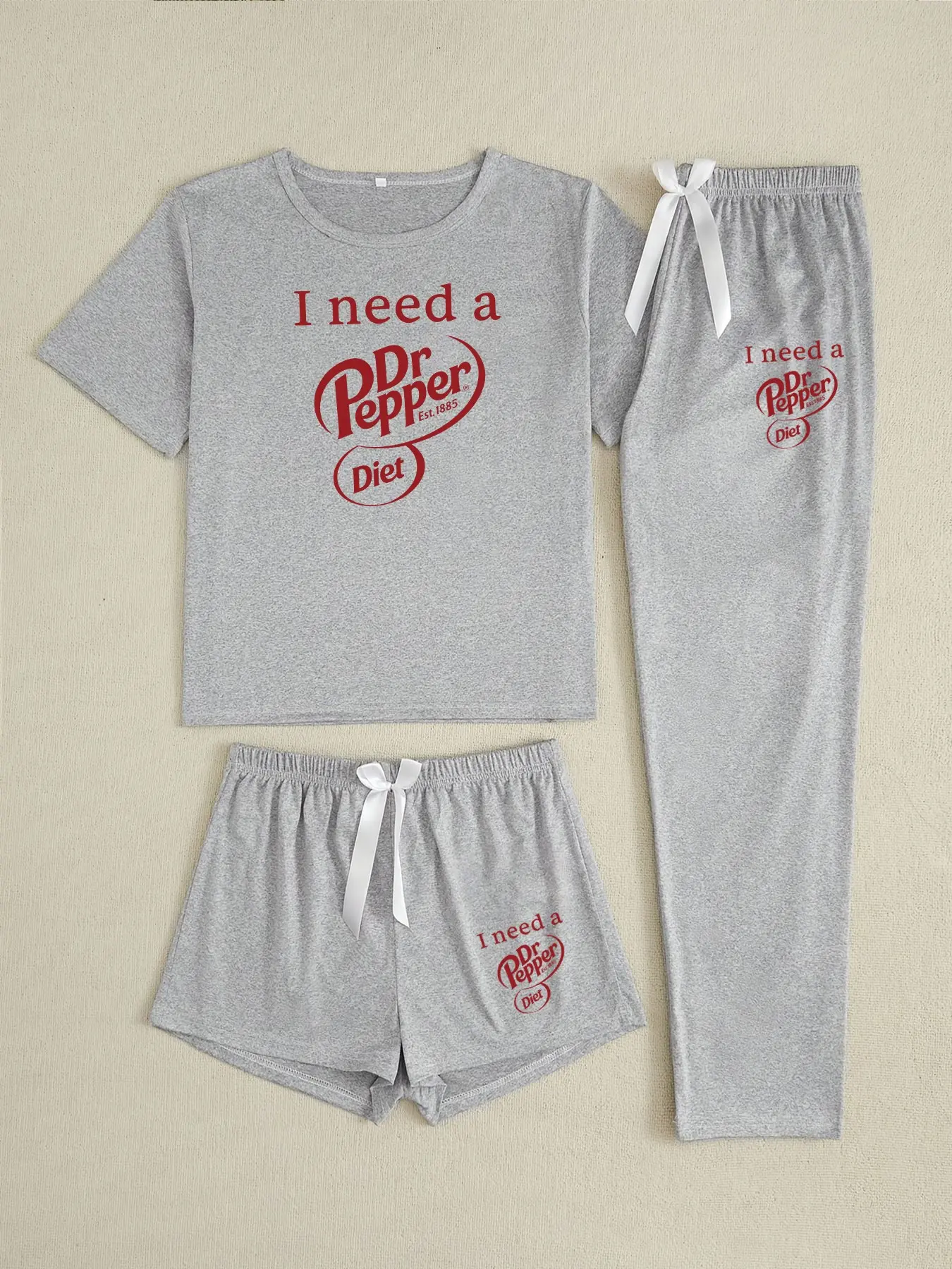 Three-Piece Pajama Set for Women, Dr Pepper Doctor Print, Casual Loose-Fitting Sleepwear, Loungewear, All-Season Comfort, Plain Surface Design
