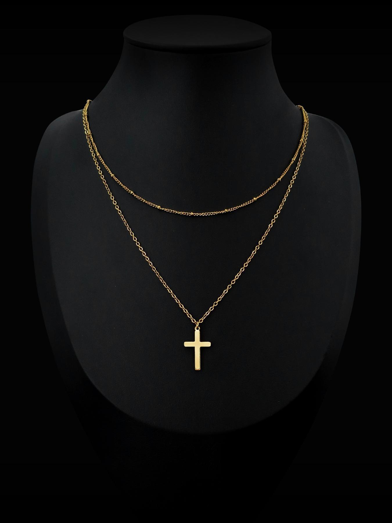 Simple Stainless Steel Cross Design Layered Necklace, Fashion Jewelry for Party, Daily Clothing Decor, Trendy All-match & Exquisite Jewelry for Birthday Gift