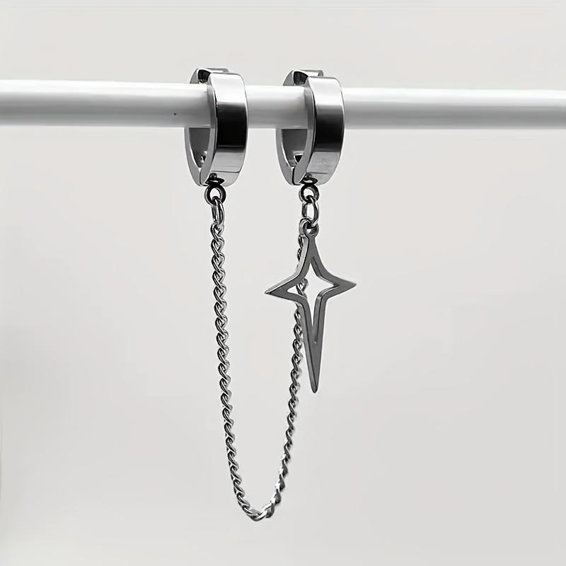 Men's Bold Chain Ear Clip - Stainless Steel Non-Piercing Design - Ideal for Streetwear, Festivals, Clubs & Casual Outings - Edgy Hip Hop Style Complements Urban Fashion Looks