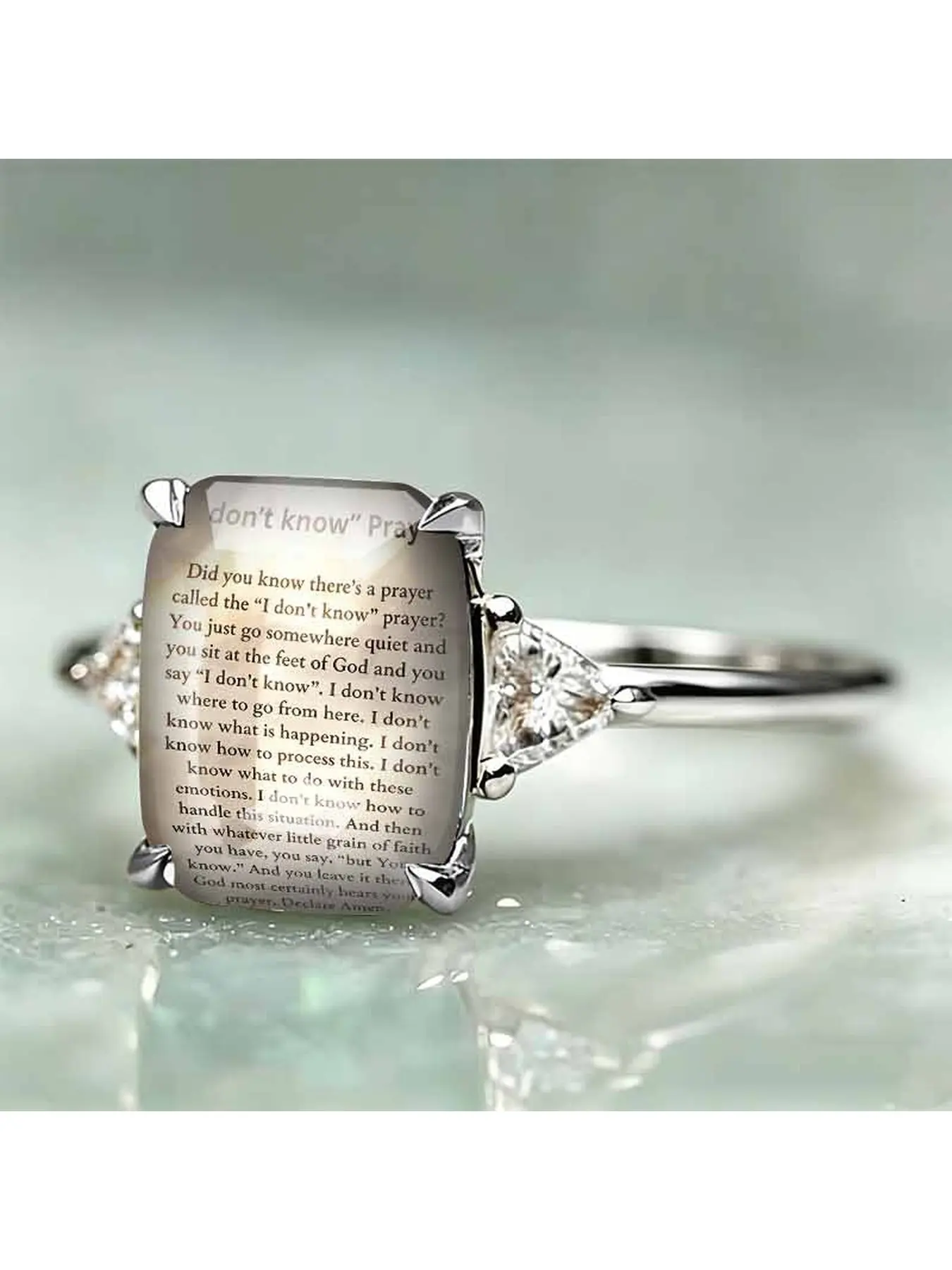"I Don't Know" Prayer Text Embroidered Square Ring - Inspirational Bible Quotes Ring for Women with Christian Belief, Aesthetic and Subtle Decorative Piece for Belief and Remembrance Jewelry
