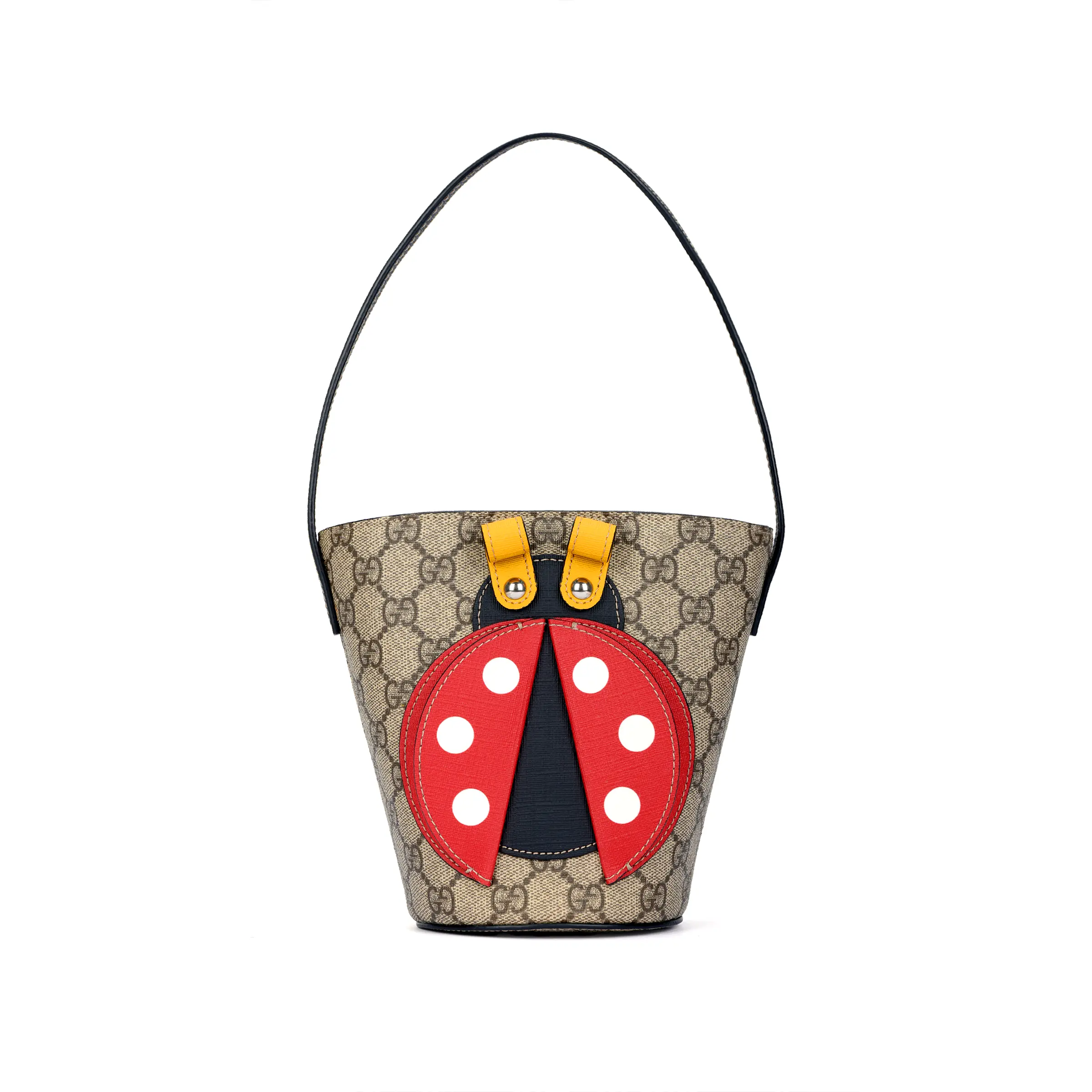 Gucci Bee-Embossed Monogram Canvas Bucket Bag for Kids – Ebony and Red