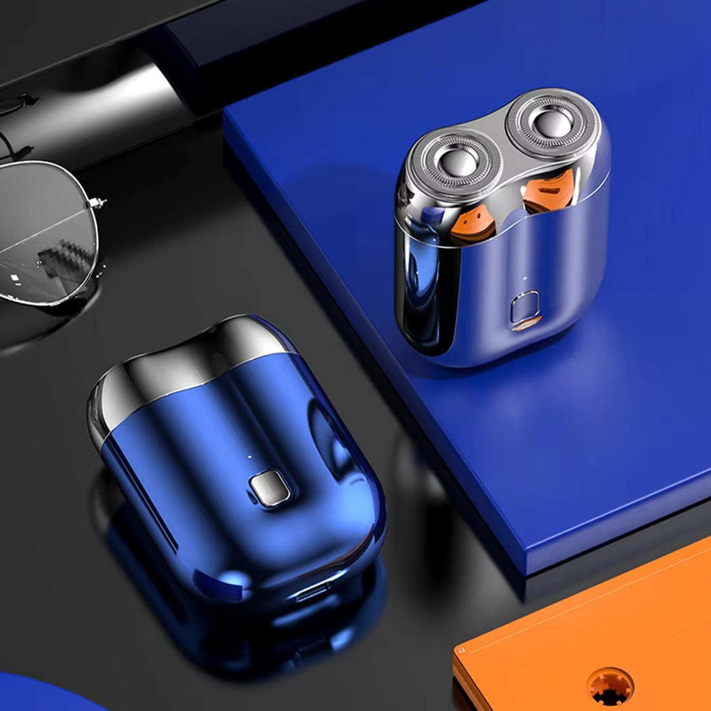 New Model Mini Electric Shaver for Men Dual-Head Portable Rechargeable Razor with USB Charging 30-Minute Battery Life One-Touch Start Washable Design Compact Lightweight for Travel Home Use Smooth Blue