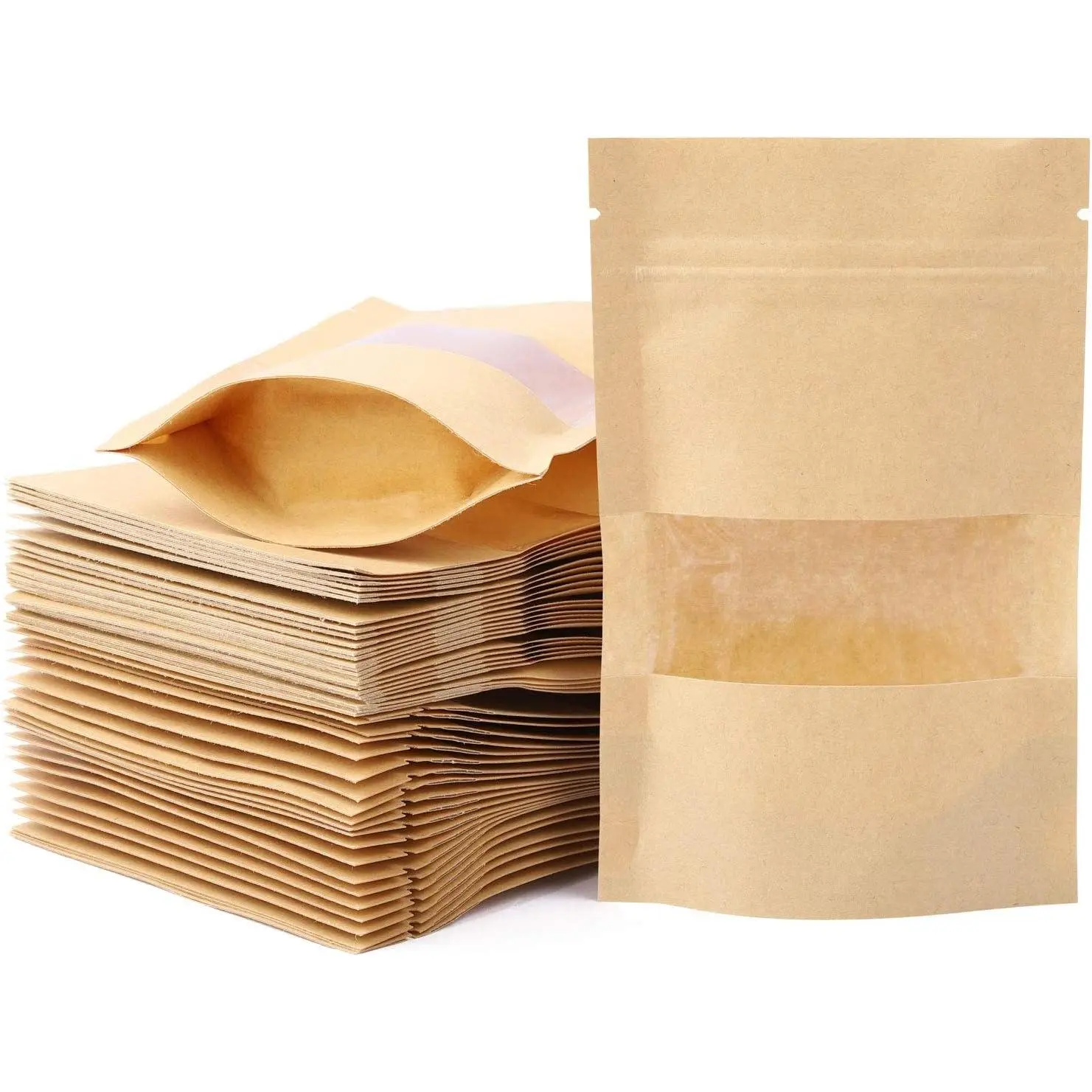 100 count 3.5 x 5.5 inch  Paper  Bags with Window Ziplock Stand Up Pouches for  Storage Cookies Snacks  Packing