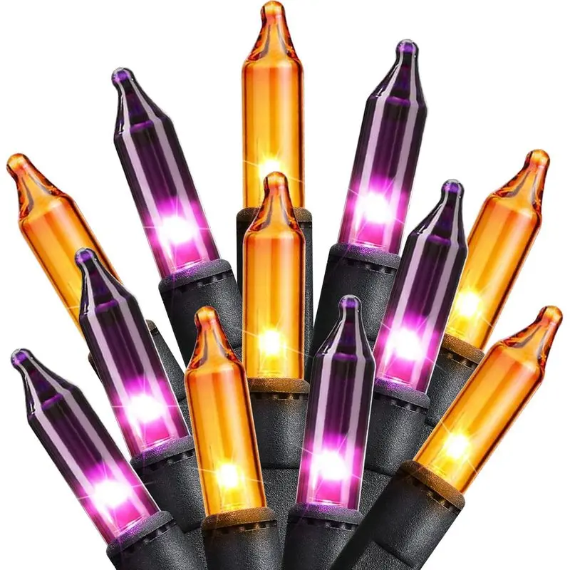 Halloween String Lights, 100 Count 20FT Orange & Purple Incandescent Mini Lights, Connectable Indoor Outdoor Lights for Haunted House, Porch, Party & Yard Decor