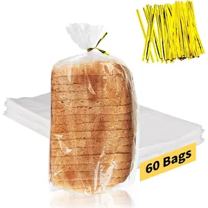 Bread Bags with Ties, 60 Clear Bread Bags for Homemade Bread and 100 Ties, Adjustable  Plastic Bread Bags, Bread Loaf Bags for  Bakers and Bakery Owners