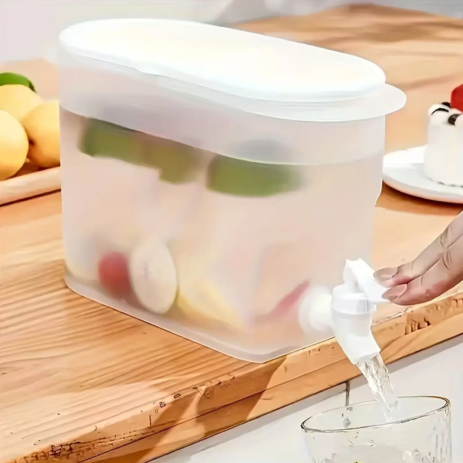 Modern Simple Clear Plastic Water Dispenser Pitcher with Tap, Cold & Hot Fruit Lemon Infusion Jug, Large Capacity Beverage Storage Bucket, Lemonade Pitcher