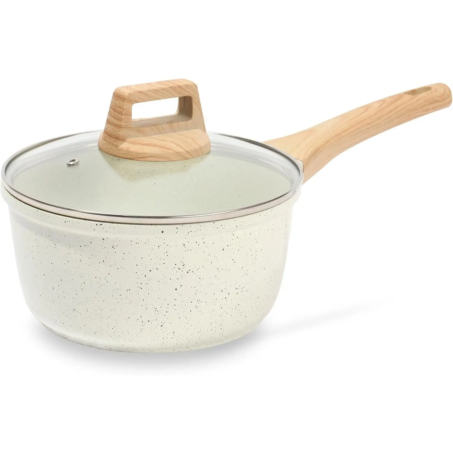 Nonstick Sauce Pan with Lid, 1.5 QT Small Soup Pot Compatible with All Stovetops (Gas, Electric & Induction), PFOA Free, White