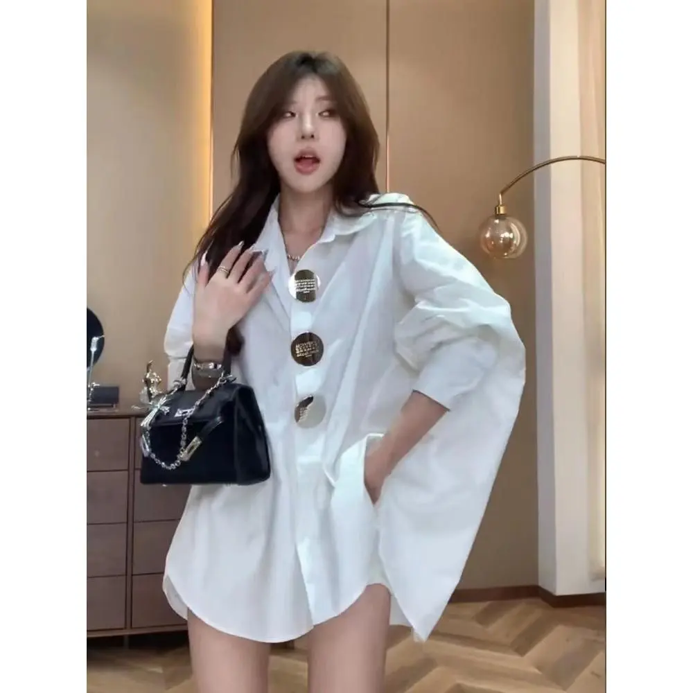 Sequined Buttons Cotton Long Blouses Shirts Women 2024 Spring New Long Sleeve Loose Casual Top Blusas