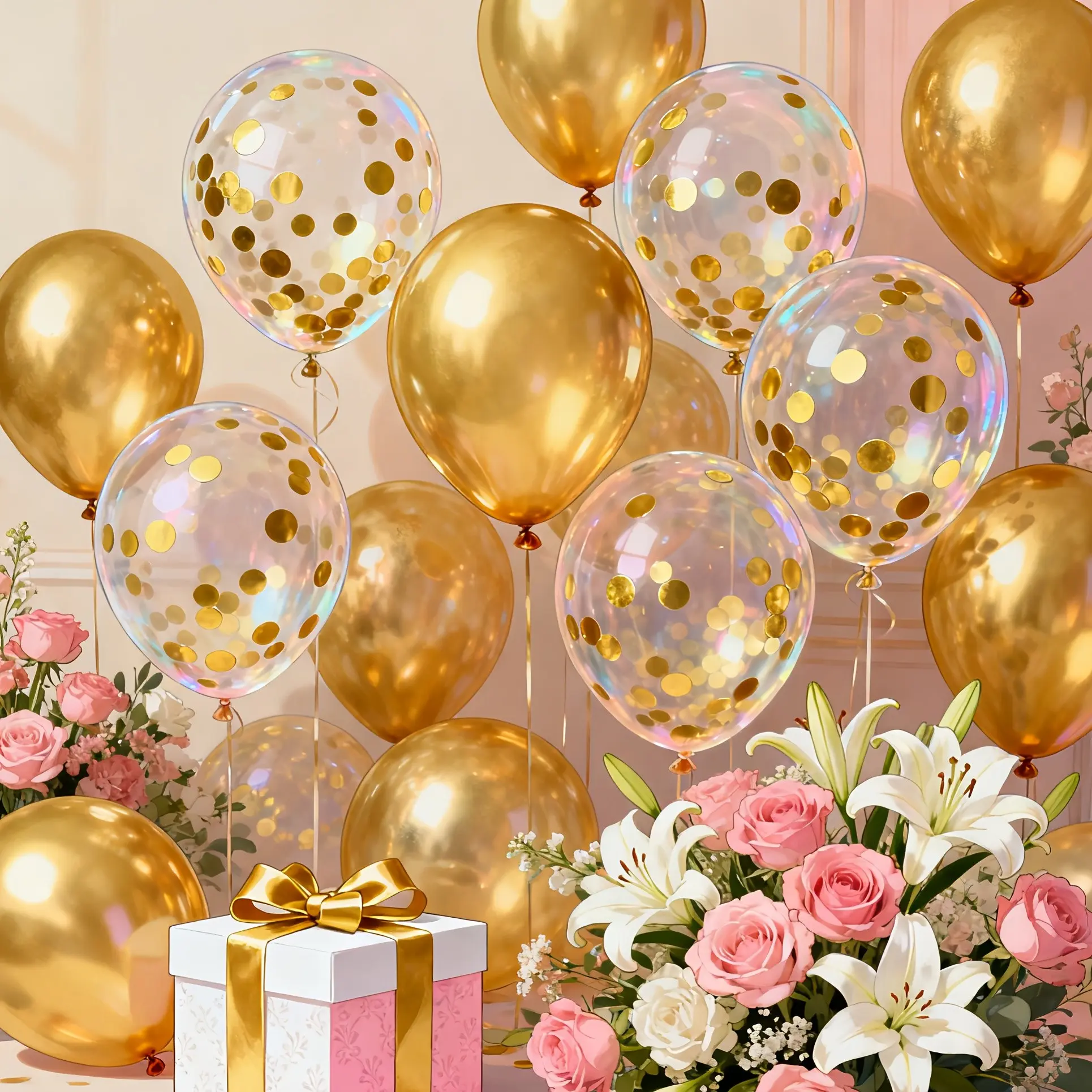20pcs， Metal gold glitter balloon set, perfect for Birthday Party Decorations, weddings, Christmas, New Year's, opening ceremonies, graduation season, home decoration, balloon decoration, balloon parties