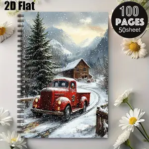 1 Christmas Winter Snow Red Truck Spiral Notebook, 5.7x8.26 inch, High Quality Lined Pages, Durable Spiral Binding, Holiday Gift for Journaling, Xmas Gift Exchange, Winter Travel Diary, Christmas Memory Keeper, New Year Planner for Kids Adults [2D]