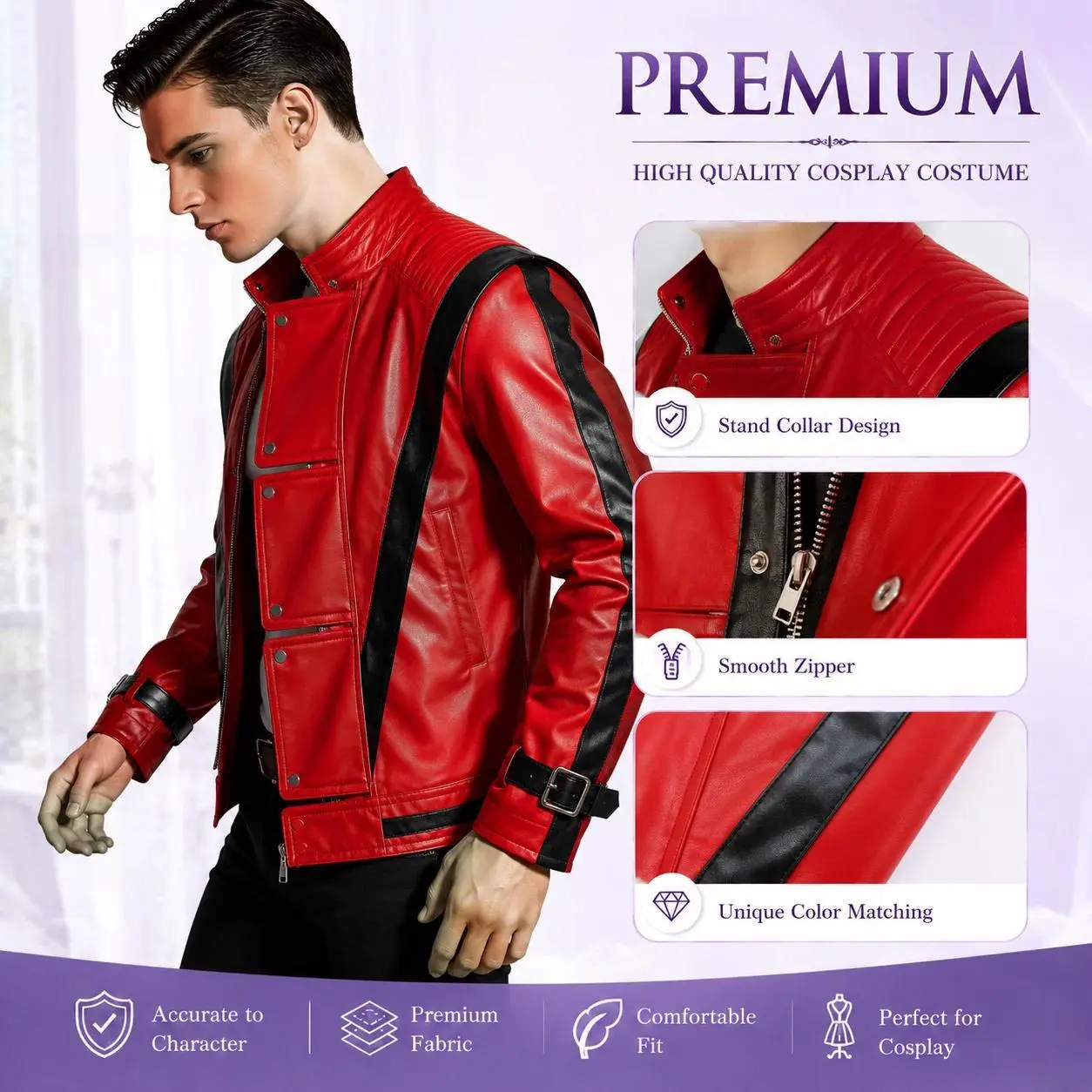 Michael Jackson Thriller Scary Cosplay Costumes movie Red Leather Jacket for Women Man Adults Dress Anime Halloween Christmas