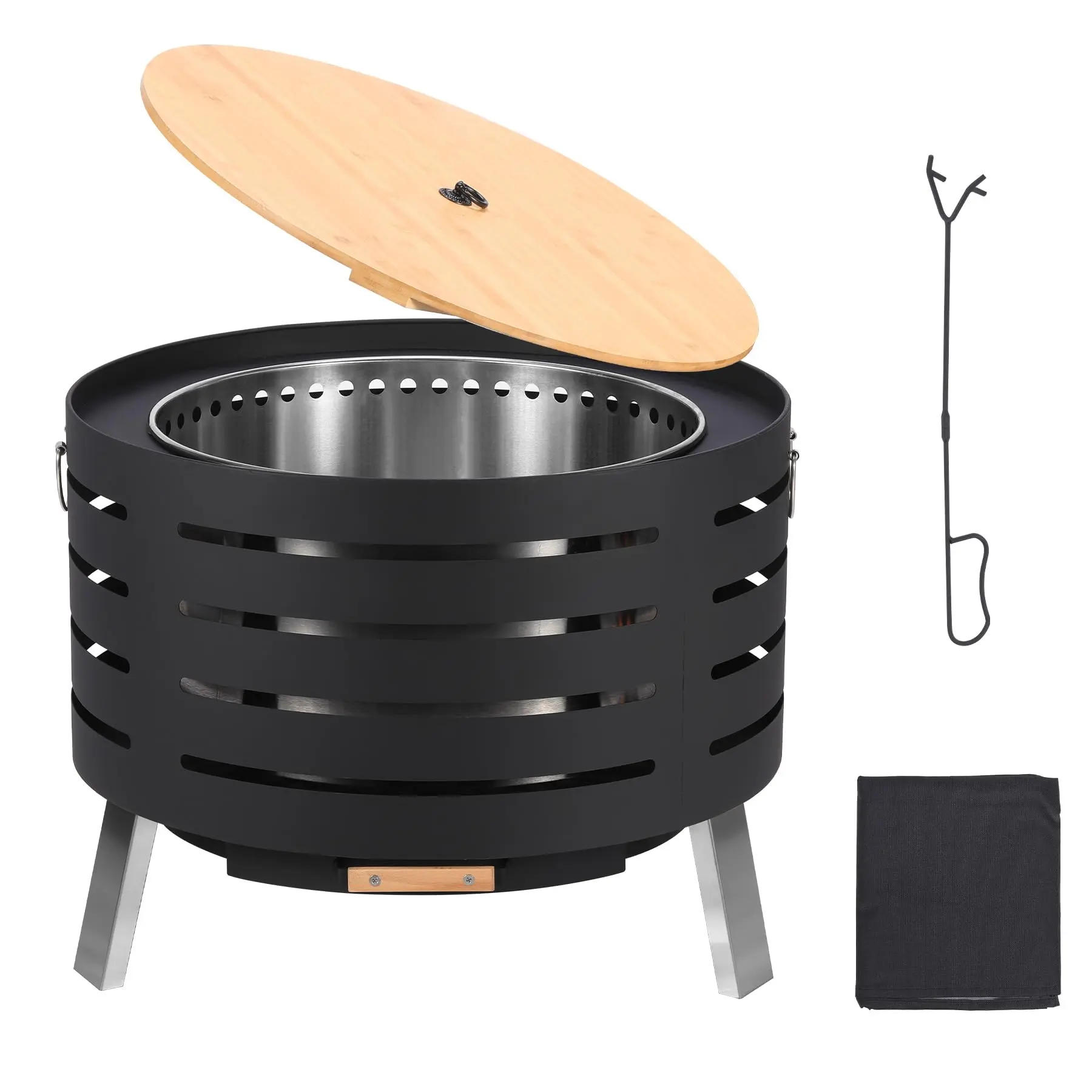 30 Inch Smokeless Fire Pit for Outside, Outdoor Steel Firepit, Wood Burning Fire Pits for Patio, Camping, Bonfire, Low Smoke Backyard Fire Pit for Patio, Camping, Bonfire