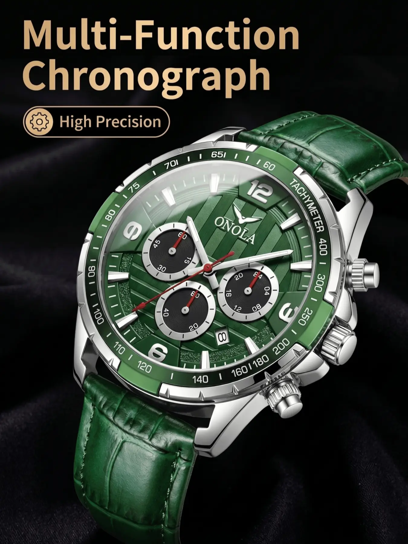 ONOLA NEW Luxury Men's Quartz Watch, Fashion Business Wristwatch, Chronograph Watch 46mm Large Round Dial Tachymeter Bezel Date Display Genuine Leather Strap Lightweight Sport Business Male Wristwatch Daily Outdoor Holiday Gift Watch For Men