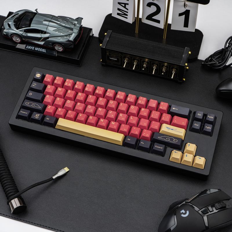 Cherry Profile Red Japanese Keycaps, PBT Material, Dye Sublimation, Minimalist Custom Key Caps for Mechanical Gaming Keyboard, 130 Keys