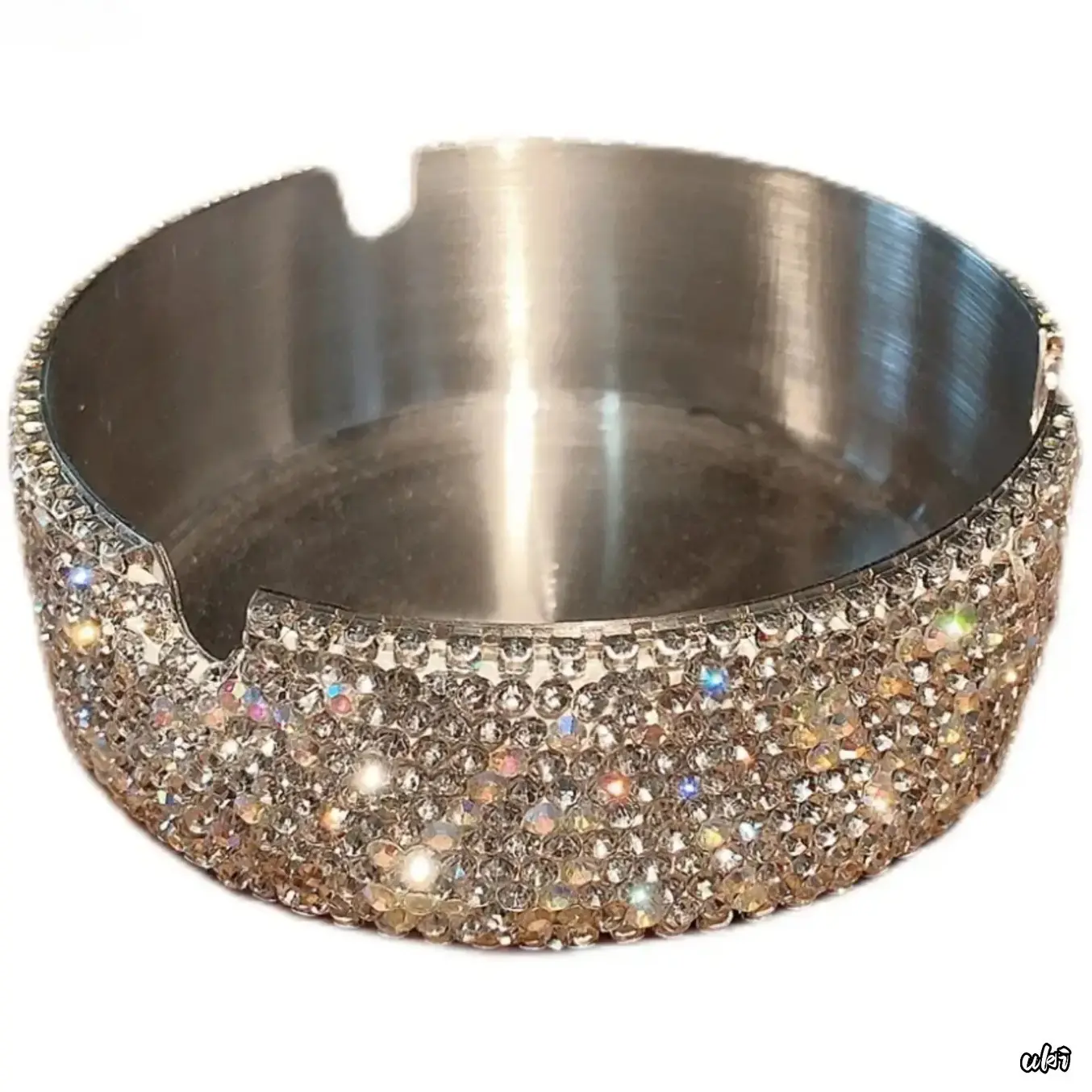 Diamond-Encrusted Stainless Steel Round Ashtray, Rust-Proof Practical Smoking Accessory, Fashionable Desktop Ornament for Home Study Rooms & Office