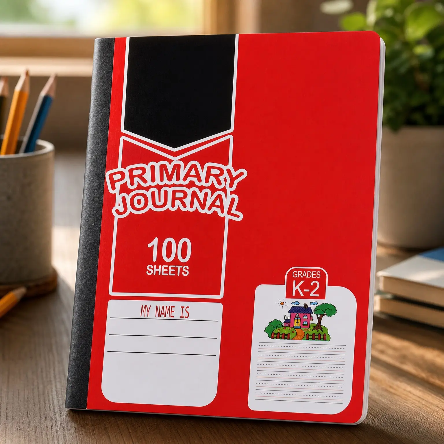 Primary Journal Half Ruled, 9.75 x 7.5 Inches, 100 Sheets - Half Page Ruled Composition Notebook, Primary Composition Notebook