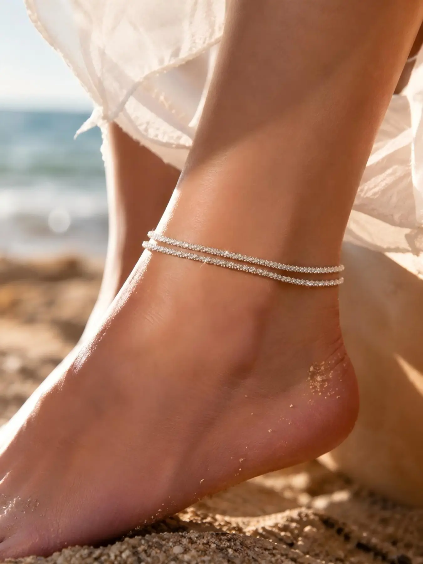 Double Layer Braided Anklet, Cold Minimalist Style Foot Chain, Casual Alloy Material, All Seasons Wear, No Choking Hazard Warning