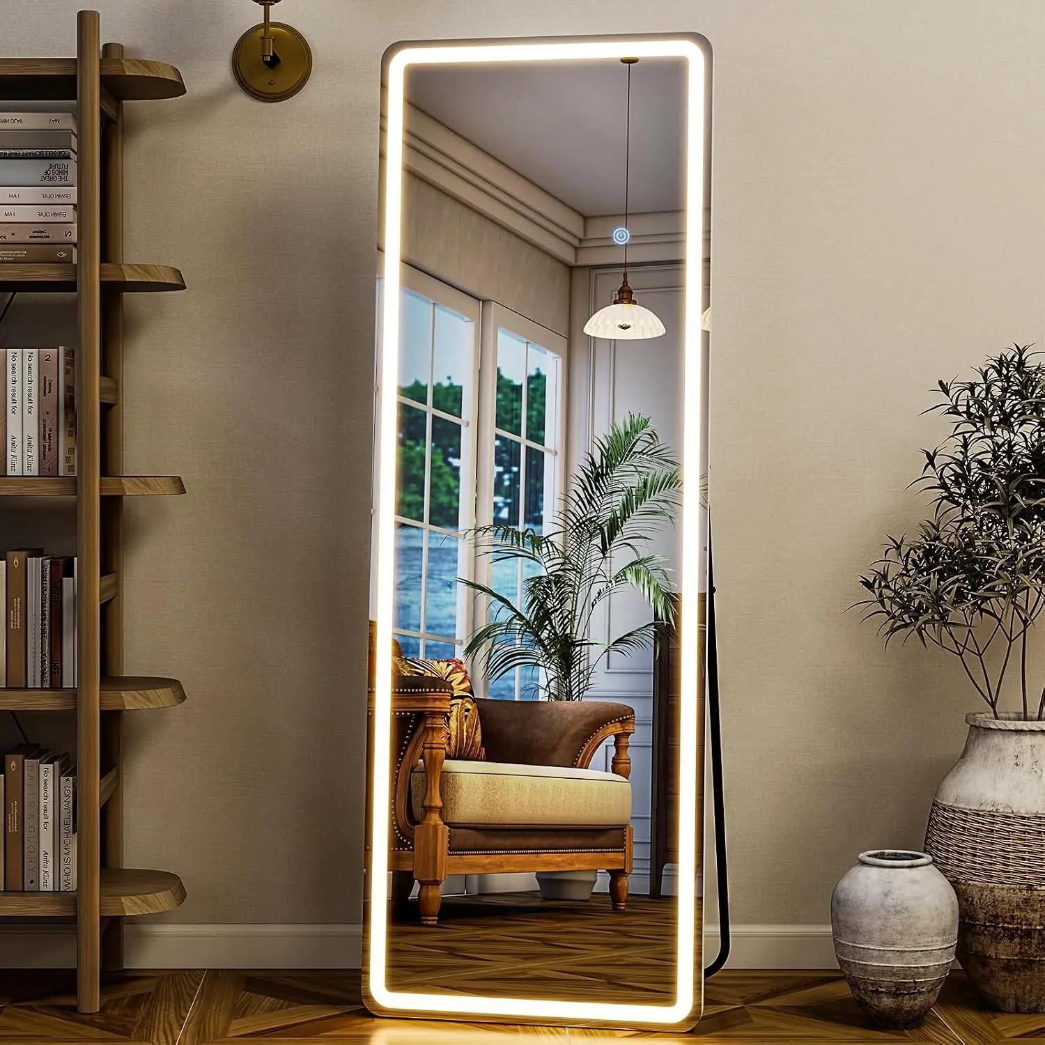 LED Full Length Mirror - 56" x 20" Floor Standing Mirror with Light for Bedroom/Cloakroom -Dimmable & 3 Color Lighting/Wall Mounted Full  Mirrors