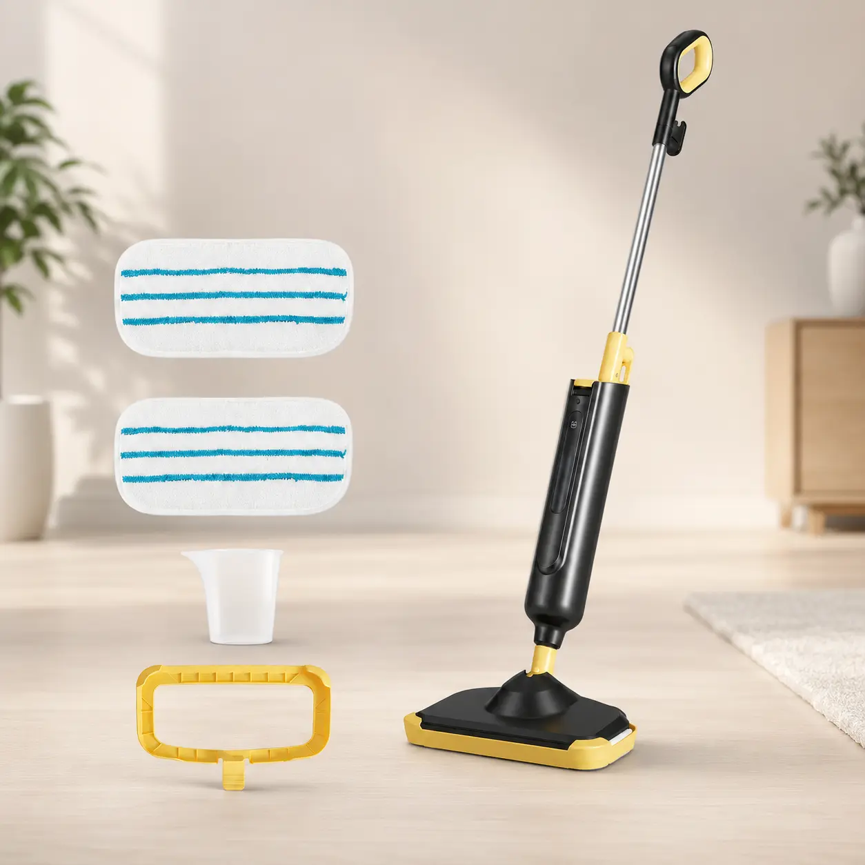 Lightweight Steam Mop Floor Cleaner with Built-In Water Tank, 2 Washable Microfiber Pads & Carpet Glider, Chemical-Free Deep Cleaning Mop for Hardwood, Tile, Laminate & Carpet, Adjustable Steam Control, 360° Swivel Head